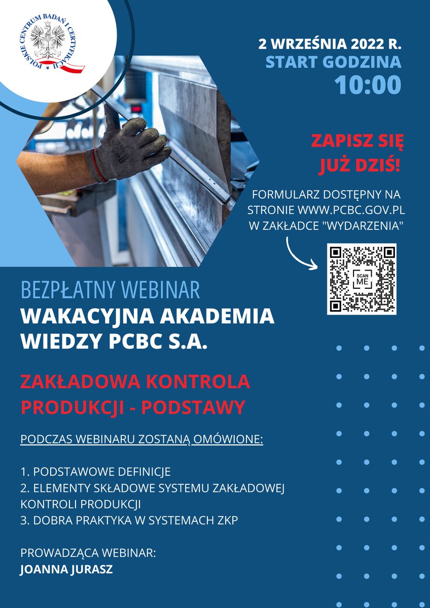 pcbcsa's tweet photo. 🔈 Zapraszamy na ostatni już bezpłatny webinar z cyklu Wakacyjnej Akademii Wiedzy PCBC S.A., który odbędzie się 2 września br.
🔹Tym razem porozmawiamy o ZAKŁADOWEJ KONTROLI PRODUKCJI
Zachęcamy do zapisów❗️⤵️
https://t.co/38UZKW0Hji
#pcbc #pcbcsa #łączynasjakość #webinar https://t.co/cpMVSgd1vS