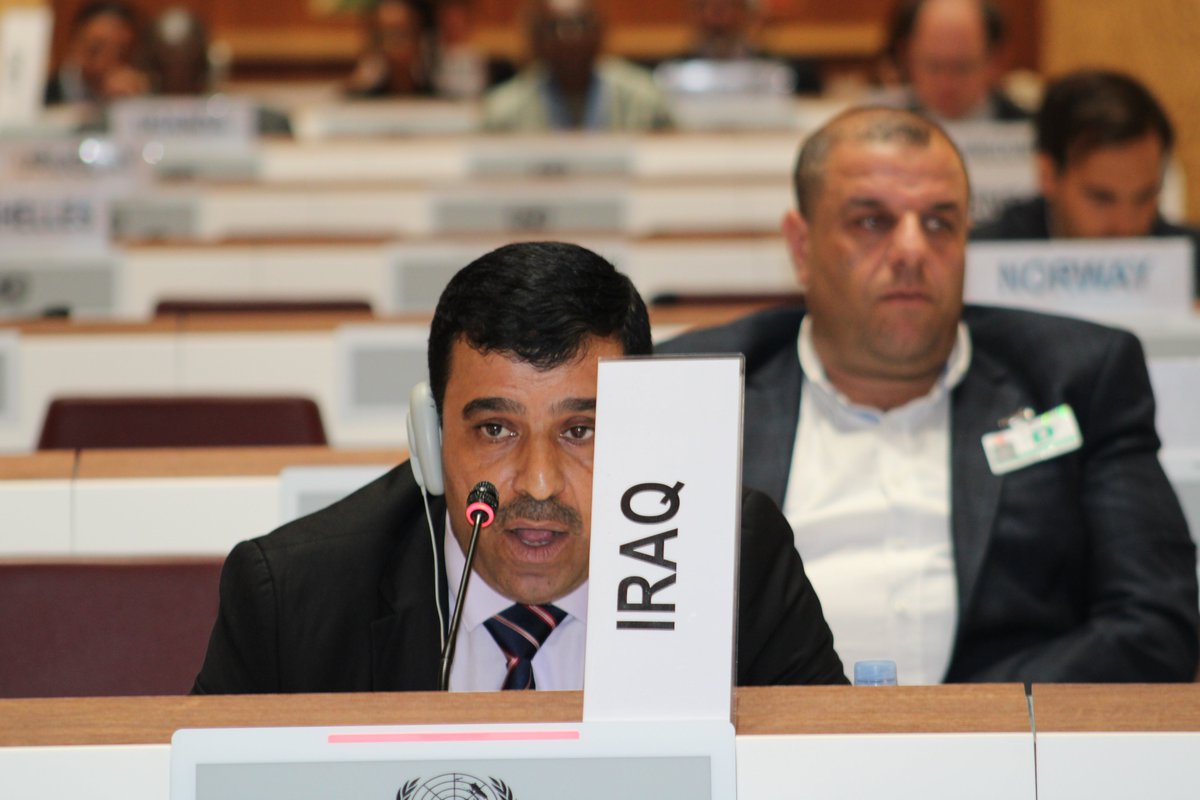 ISUCCM's tweet photo. #Iraq reports on progress in its implementation of #Article5 of the #CCM. It requests #intcoop for #victimassistance services. Iraq's delegate includes a person with disability Mr. Tareq Al-Musawi @iraq_un @IraqMFA https://t.co/q3wCiar5gR