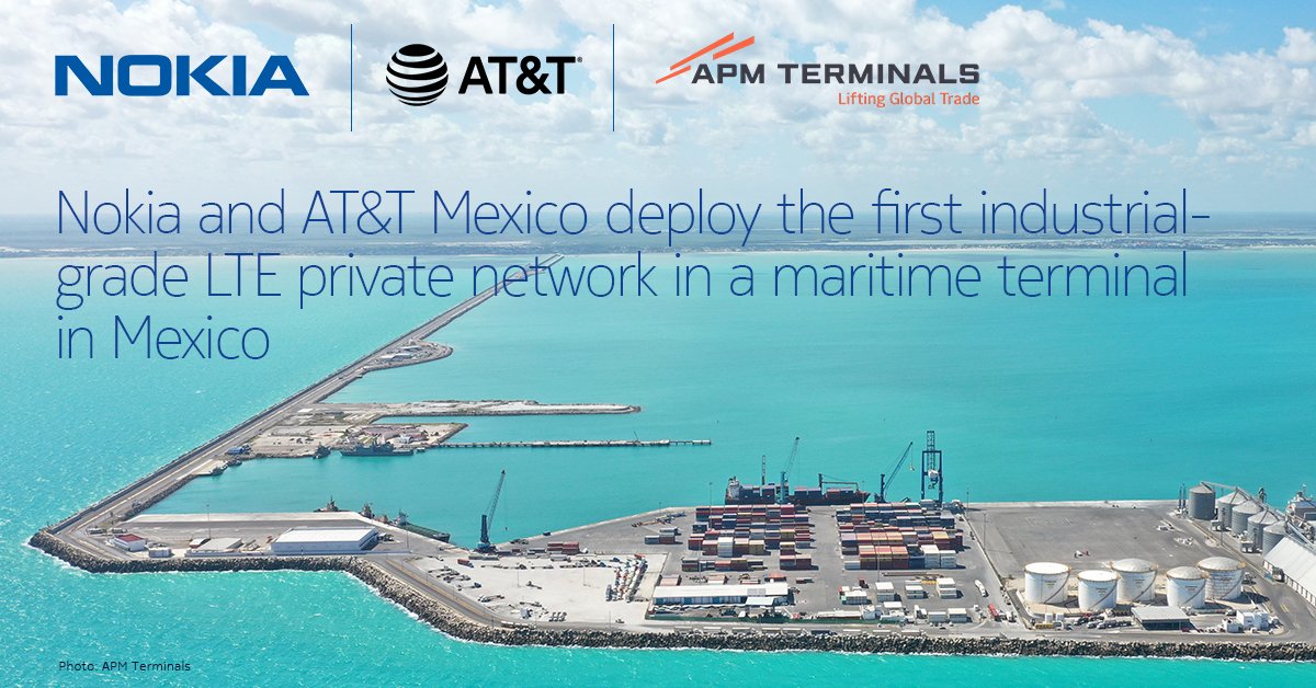 Along with <a href="/ATTMx/">AT&T Mx</a>, we are pleased to announce a new #privatewireless network solution for <a href="/APMTerminals/">APM Terminals</a>’ operation in Puerto Progreso, Yucatán. Using 4.9G LTE, the network will connect hundreds of workers, sensors, equipment and vehicles. More here: nokia.ly/3KNnm8h