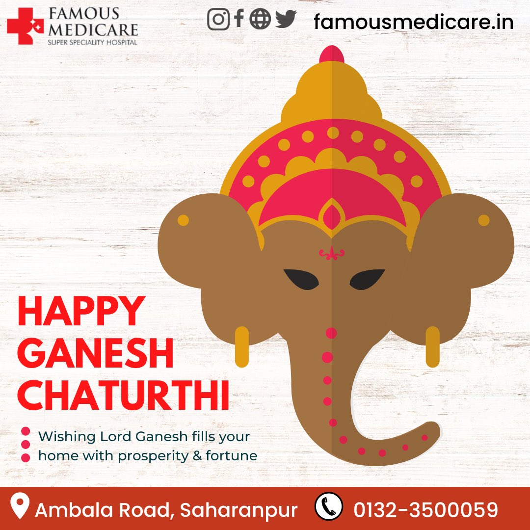 FamousMedicare's tweet photo. Happy Ganesh Chaturthi
Wishing lord Ganesh fills your home with prosperity &amp; fortune.
#ganesha #mushak #ganeshchaturthi #lordganesh #ganpati #gajraj #maharashtra #saharanpur #famous #hospital #prosperity #fortune #wishes https://t.co/iJ5tOaukkF