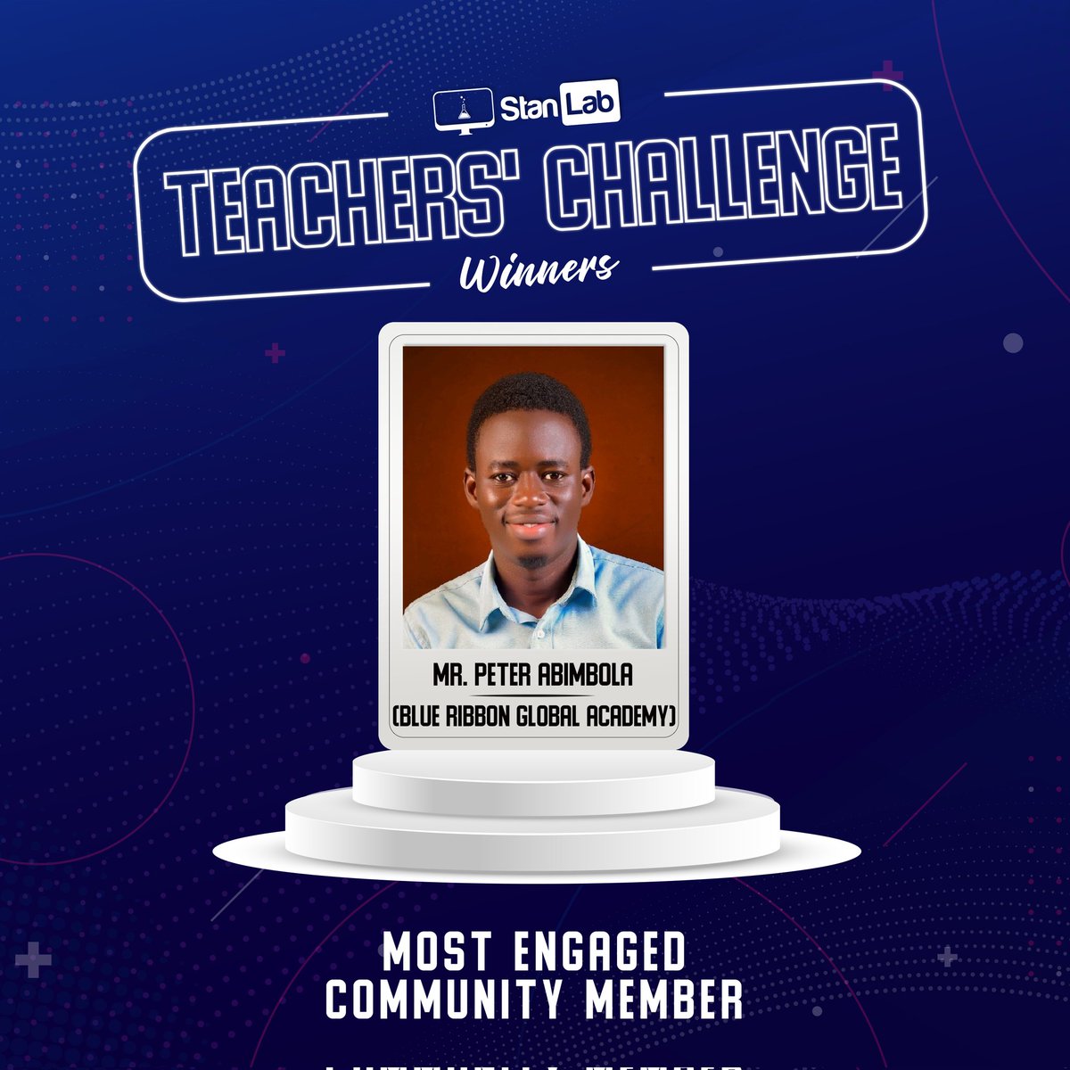 StanLabHQ's tweet photo. Congratulations @Abimbolapeter1, the winner of #10,000 cash prize in the most engaging community member category of the #stanlabTeacherschallenge
Thank you for referring other teachers to join the community and participate in this challenge
#teachersoftwitter #education #edtech https://t.co/CiTDOu0URS