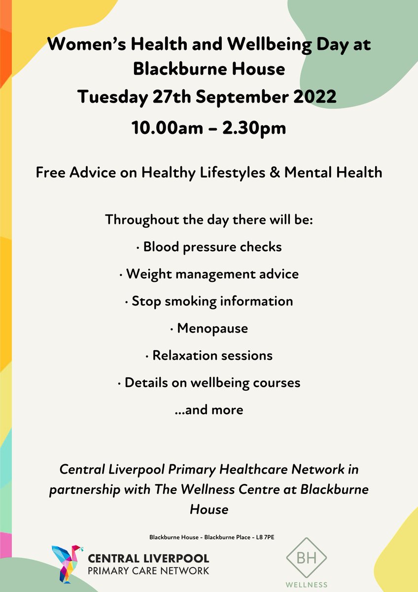 We are so excited to be working in partnership with <a href="/CentralLpoolPCN/">Central Liverpool Primary Care Network 🏳️‍🌈</a> for our Women's Health and Wellbeing Day on the 27th of September. Come along and bring a friend. #wellbeing #women #liverpool