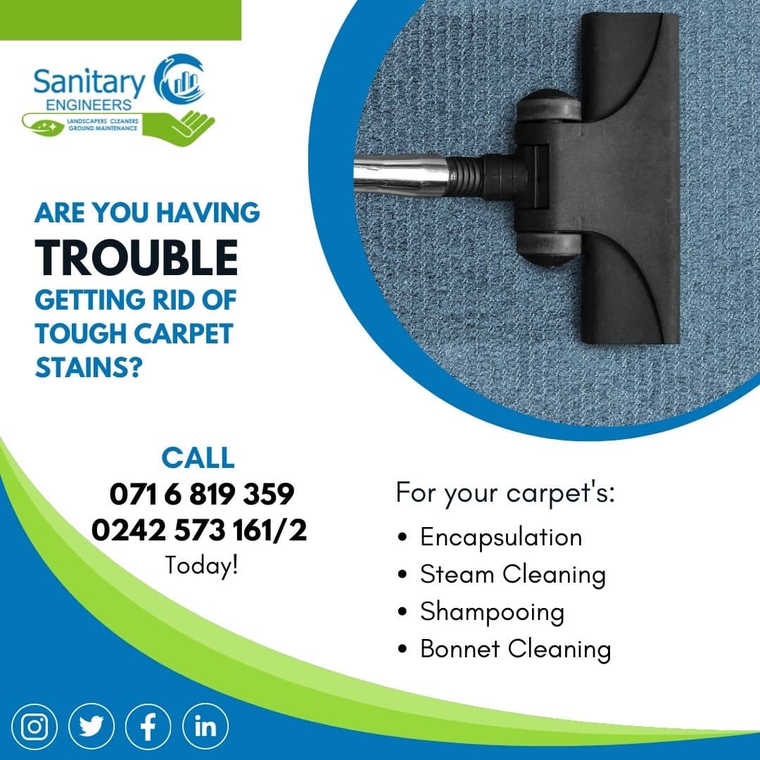 sanitaryzw's tweet photo. ....who said that your carpet is old? Contact Sanitary Engineers today for a thorough cleaning at your office or home!
Call on 0242 573161/2
Whatsapp 0716 819 359
#cleaningservice #CarpetCleaning #deepcleaningservice #officecleaningservice #homecleaningservice https://t.co/qrnBNhDQdb