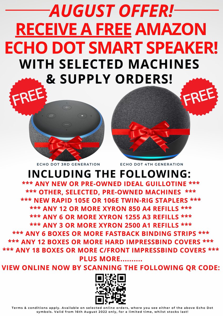 Elmstok's tweet photo. Last Chance Today....FREE Amazon Echo Dot Smart Speaker With Selected Machines &amp; Supplies! - https://t.co/x7eMNNkaHP https://t.co/hKf91Ce35x