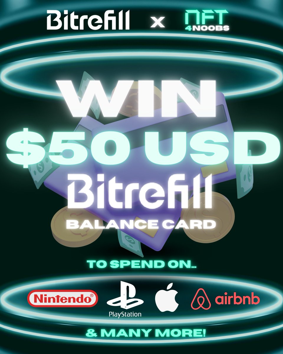 GIVING AWAY 5 x $50USD <a href="/bitrefill/">Bitrefill</a> Balance Cards to 5 lucky followers! 🎁

ENTER TO WIN $50USD:
1️⃣ Like + RT
2️⃣ Follow <a href="/nft4noobs/">nft4noobs 🇦🇺</a> + <a href="/bitrefill/">Bitrefill</a> 
3️⃣ Tag 2 friends!
Good luck! 🎉