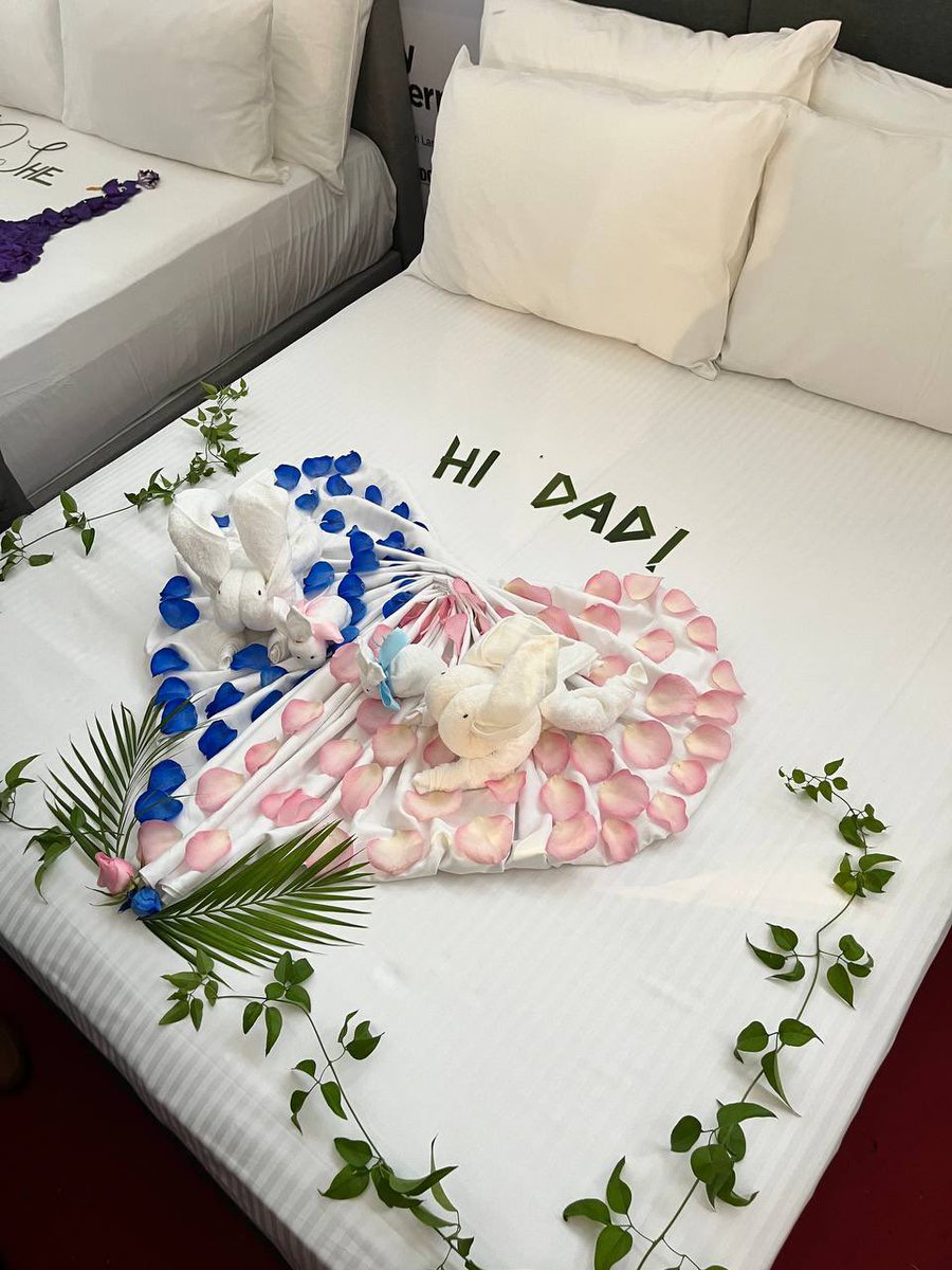 FHTSMNU's tweet photo. Our students - Hashma, Layaal & Safvaan - who competed in the Housekeeping Bed Decorating Competition at #FHAM did an amazing job on their adorable โpregnancy revealโ bed design! ๐๐ฝ Great teamwork! https://t.co/Rs3QAH24Wc