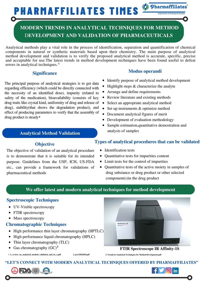 PharmaPasl's tweet photo. #Pharmaffiliates proudly announces latest and modern #analytical_techniques for #method_development and #validation of #pharmaceuticals “Let us know your analytical requirements and we will try to serve you in the best possible way”.

https://t.co/zIKrUcTqzR https://t.co/j3Bsxkrh3C