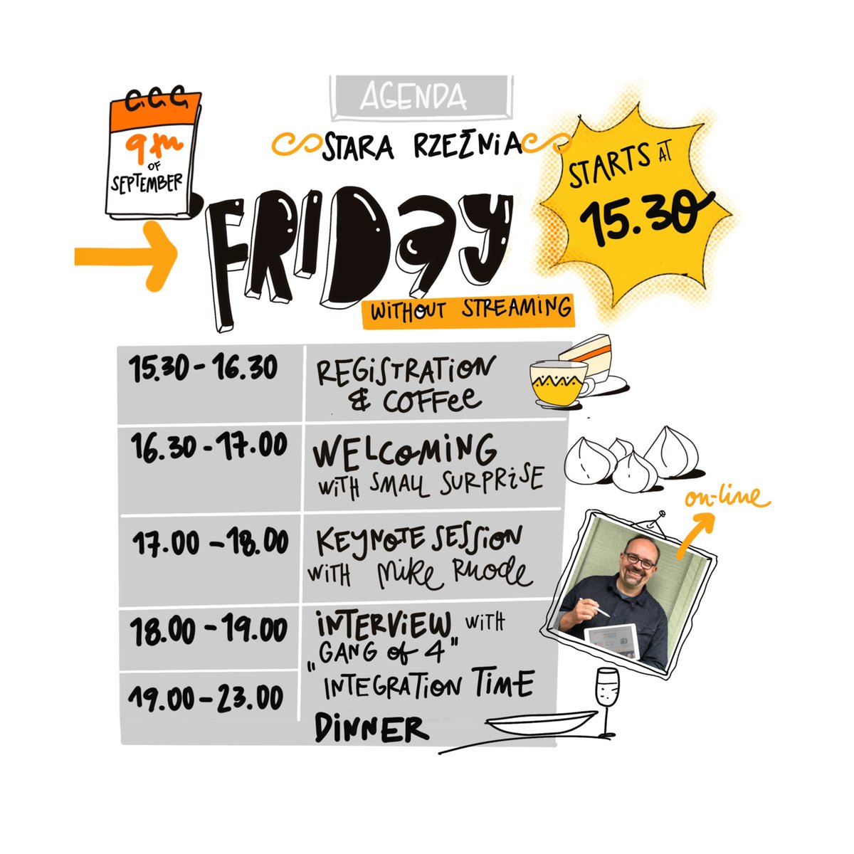 Sketchnote_Camp's tweet photo. We will start our adventure with #ISC22PL next Friday💛! Look at the agenda☺️! #sketchnotecamp #szczecin #pomorzezachodnie #sketchnoting #ilovesketchnotes #visualpractitioners #sketchnotearmy https://t.co/AH685MEvn9