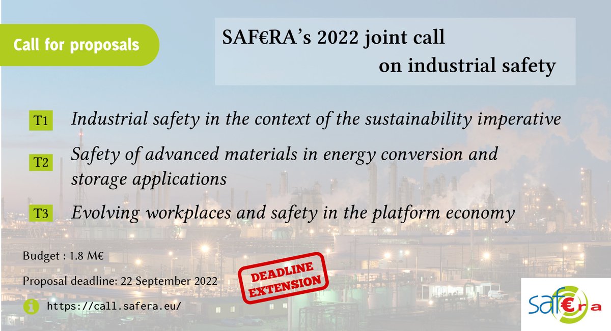 safera_org's tweet photo. The pre-proposal deadline for SAF€RA's 2022 call has been extended to September 22nd (from September 5th), by popular demand.
See https://t.co/YaIjpO5KCy https://t.co/WZefaO2Oz0