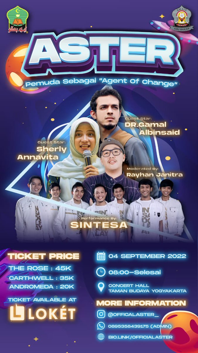 Are you guys termasuk Agents of Change? Pengen tau ga sih gimana caranya biar kita bisa jadi Agent of Change? Makanya ikutan dulu acaranya <a href="/smaitabubakar/">smait abu bakar</a> dengan pembicara keren2, doker <a href="/gamal_albinsaid/">dr. Gamal</a> dan kak <a href="/SherlyAnnavita/">Sherly Annavita</a> juga ada senandung lagu2 dari Sintesa tentunya