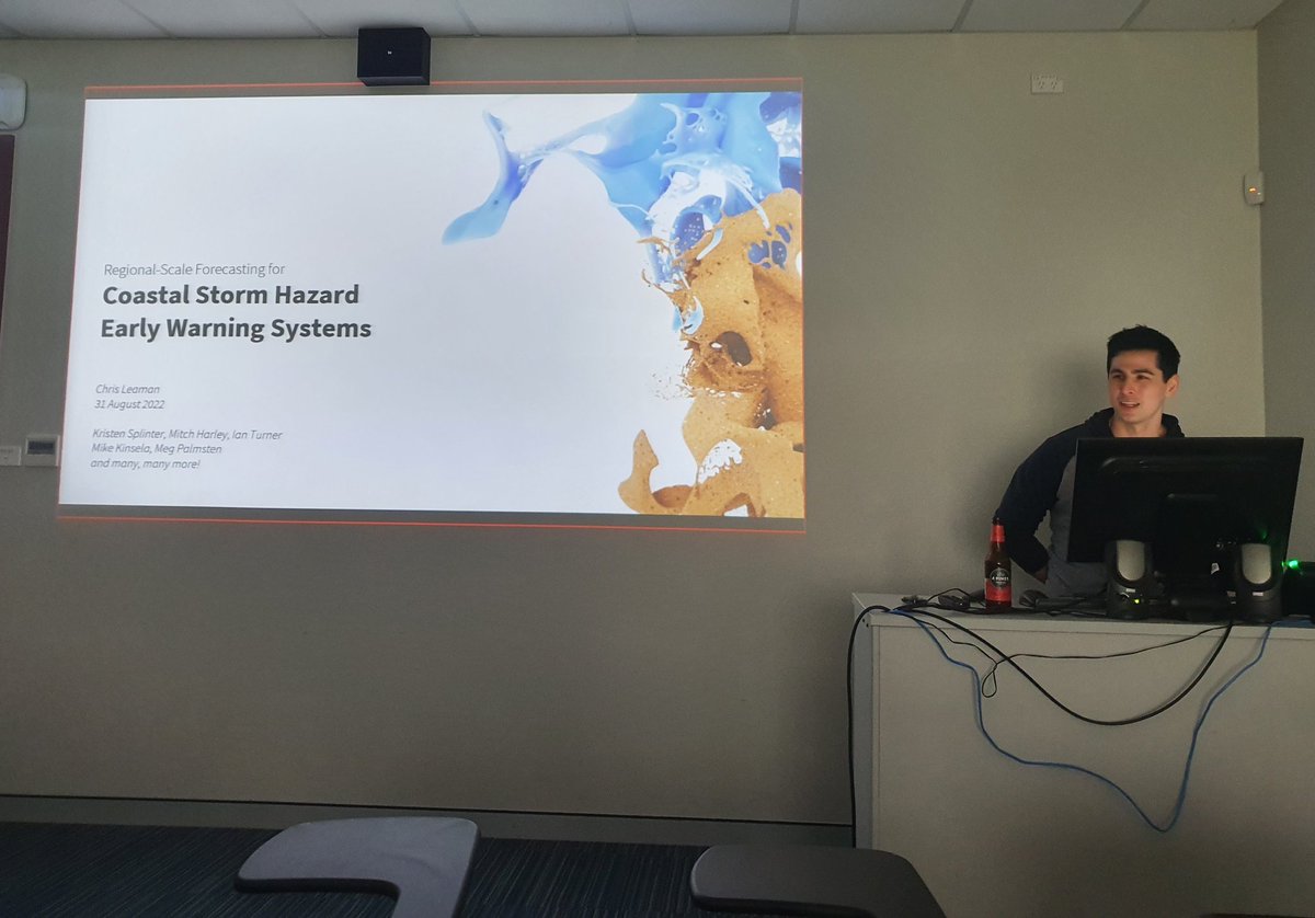 DocHarleyMD's tweet photo. Wonderful to see Chris Leamans (@chrisleaman_ ) final presentation from his PhD on coastal storm hazard early warning systems at @UNSWWRL today. Congratulations Chris on an incredible body of work! https://t.co/hZRij5IV2S