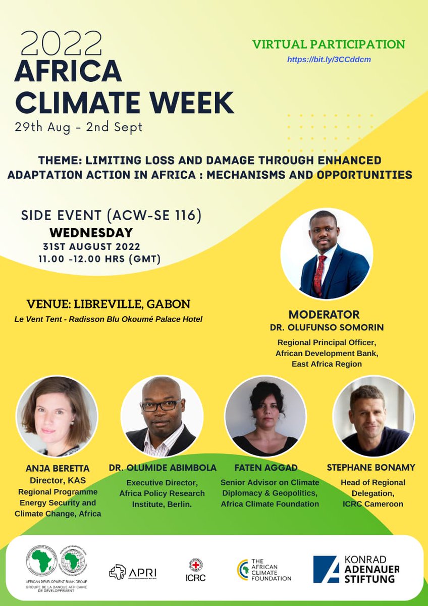 Today from 11:00-12:00 (GMT)- 14:00-15:00 (EAT), there will be a side event at the #AfricaClimateWeek themed: Limiting Loss and Damage Through Enhanced Adaptation Action in Africa: mechanisms and Opportunities, moderated by @funsosomorin. Join virtually: bit.ly/3CCddcm