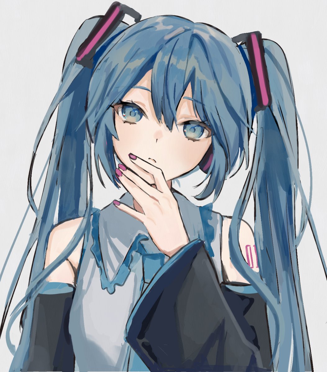 hatsune miku 1girl solo twintails long hair necktie detached sleeves upper body  illustration images