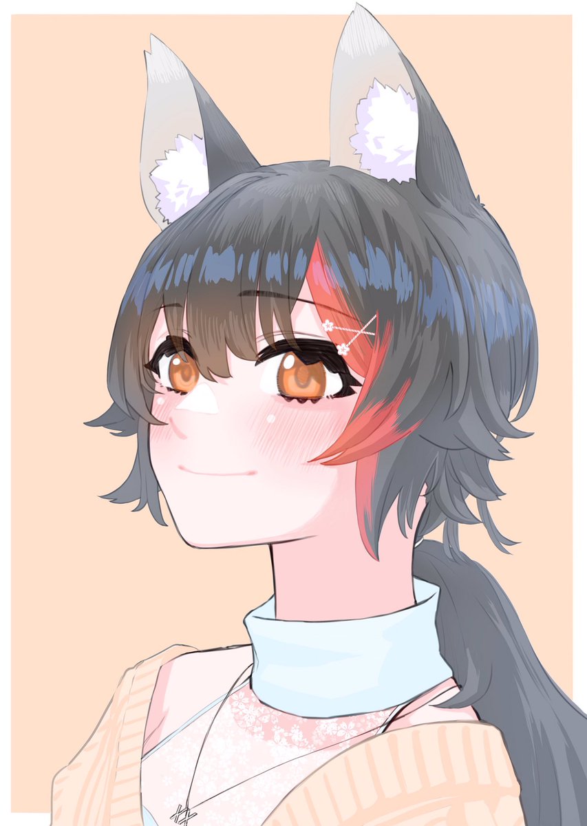 ookami mio 1girl solo animal ears black hair streaked hair wolf ears red hair  illustration images