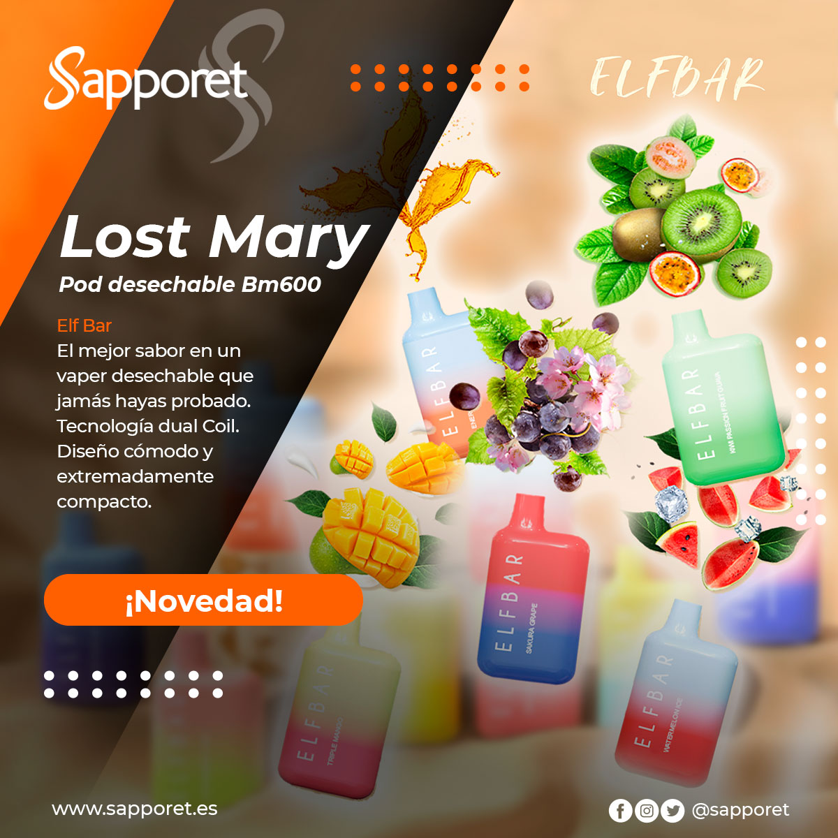 🆕Nuevos Elf Bar Lost Mary BM600. Disfruta de un fantástico sabor gracias a la nueva resistencia dual mesh coil. Diseño compacto y cómodo para una experiencia de vapeo única.🆕
ow.ly/h7Rh50KwoBn