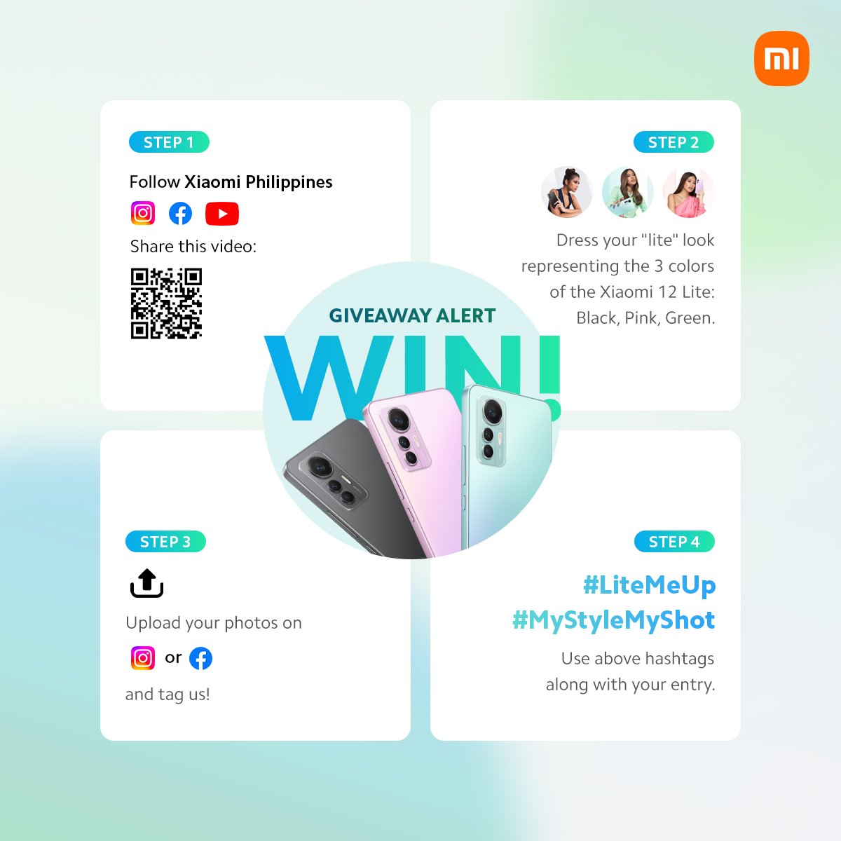 Xiaomi_PH's tweet photo. Win a brand new #Xiaomi12Lite by slaying outfits in #LitePink, #LiteGreen, or #Black. Just follow the mechanics below! ✨

Valid entries will be from August 26 to September 8 (12NN). Have fun and best of luck! https://t.co/XotSHL2j5C