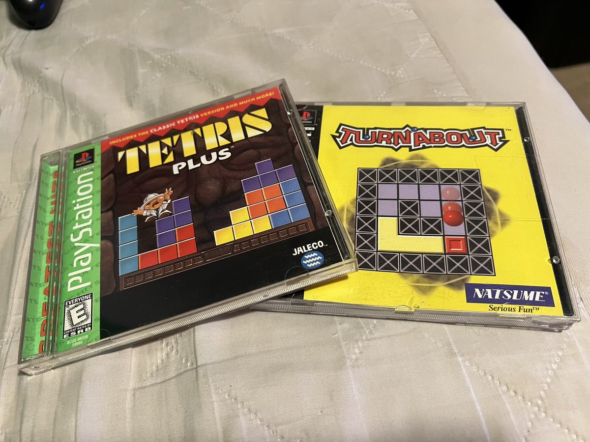 WhiteSpottedDal's tweet photo. Some recent PS1 pickups. For some reason Tetris Plus won’t boot on a PS3 but it will on a PS2 or PS1. I guess it’s one of the very few games that aren’t compatible? #TetrisPlus #Tetris #PS1 #PSOne https://t.co/1QymHe5KPq