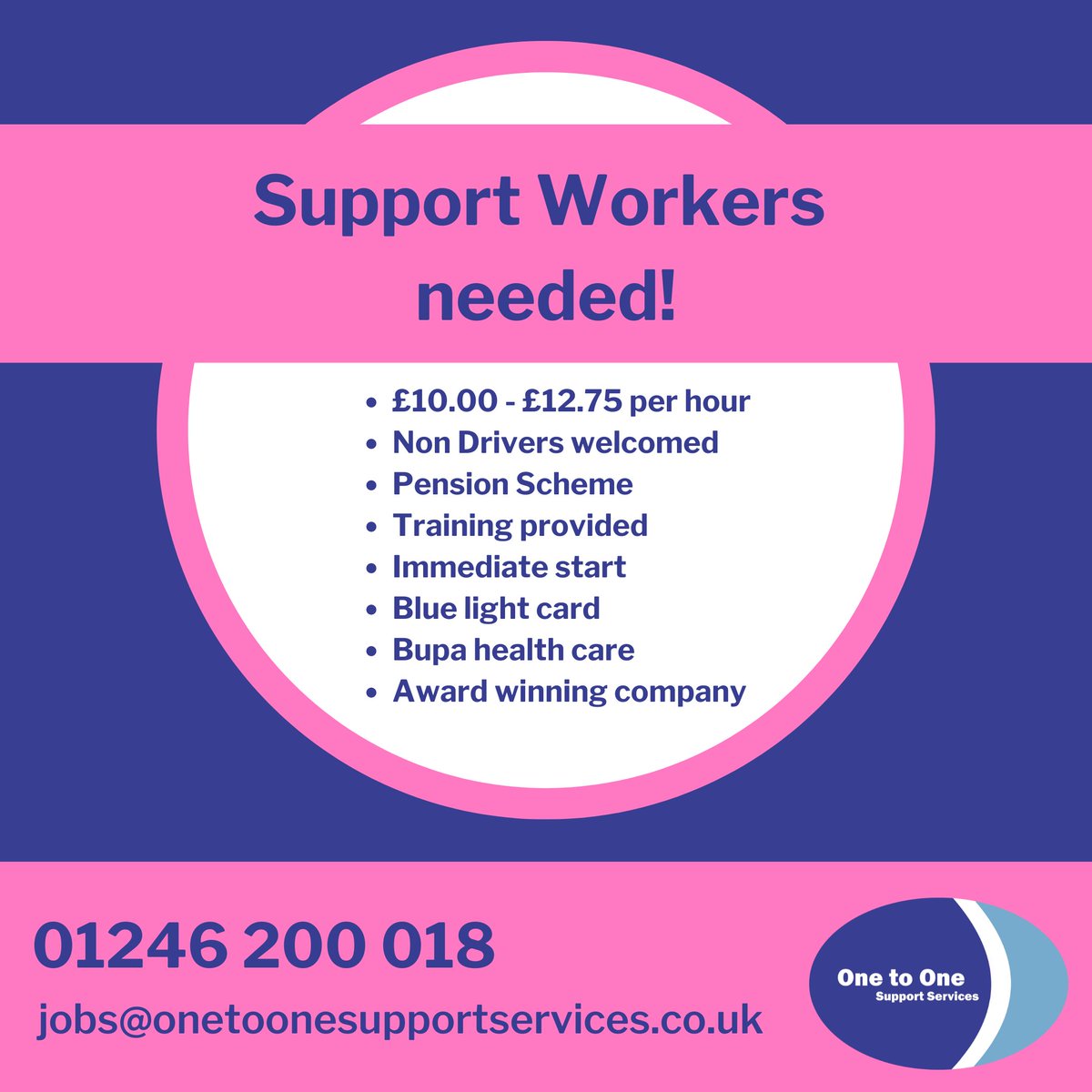 OneToOneSupport's tweet image. Immediate starts for Support Workers available! Call today for an application form as interviews are being held now 01246 200 018!
