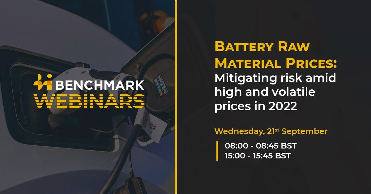 benchmarkmin's tweet photo. 🚨 #Battery Raw Material Prices: Mitigating risk amid high and volatile prices in 2022

Join @benchmarkmin's expert team to talk price developments and drivers in #lithium #cobalt #nickel #graphite &amp; more

08.00-08.45: https://t.co/LuQhvbaNtv
15.00-15.45: https://t.co/ax43tPT6Hh https://t.co/hl5yVT9Ku0