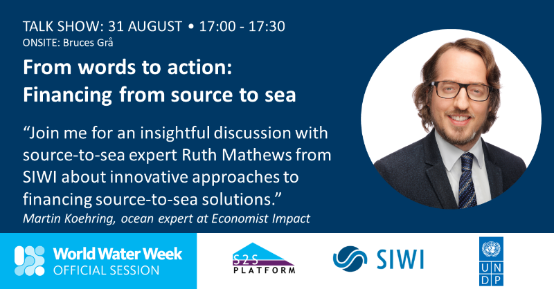 MartinKoehring's tweet photo. I‘m attending #WorldWaterWeek in Stockholm. Today I will be speaking as part of the talk show “From words into action: Financing from source to sea”, with @Ruth4Water from @S2Splatform @siwi_water &amp; moderator @ericpaglia 👉More information: https://t.co/tBrybx1dnI #source2sea