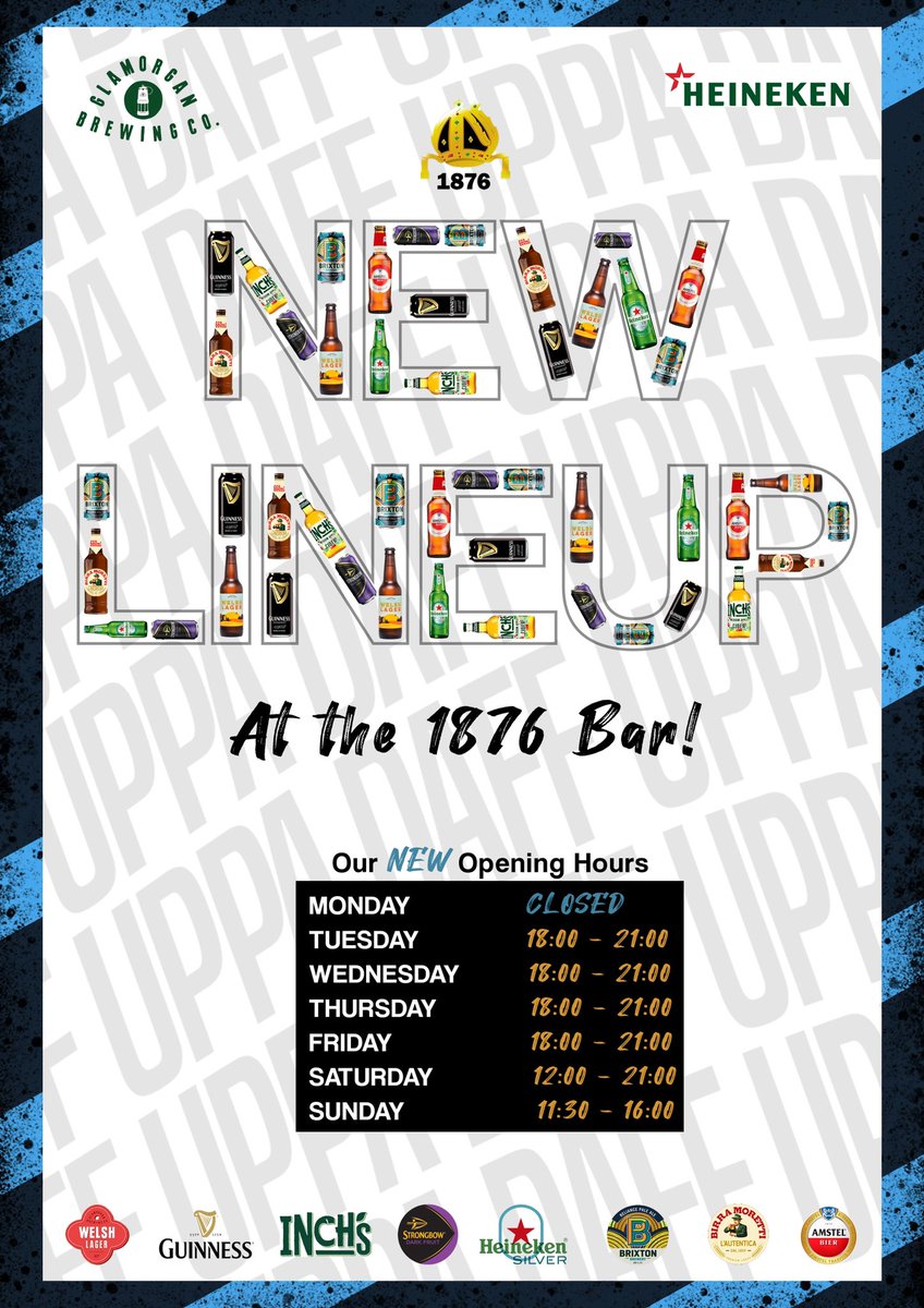 Llandaff_RFC's tweet photo. From tomorrow Thursday 1st September come down and try our new range of Glamorgan Brewing Co. and Heineken products at the 1876 Lounge 🍻

* New opening hours ⏰ 
* Great selection of new larger &amp; ciders 🍺 
* New guest Ale 🎉
* Same great club 💙

We look forward to seeing you! https://t.co/54a219SABR