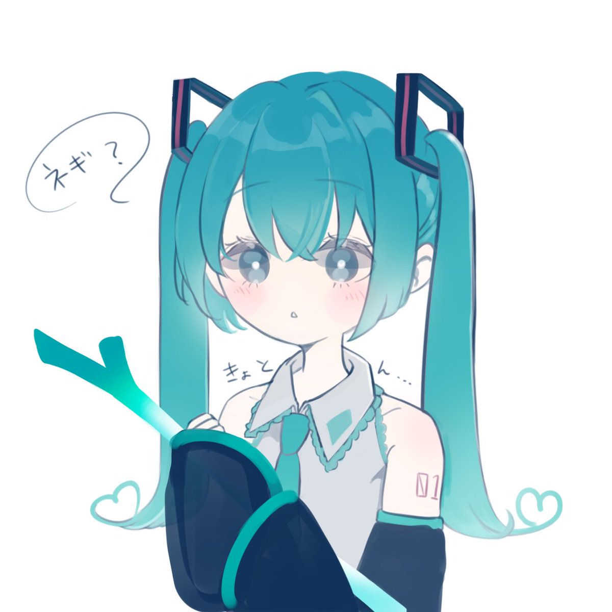 初音ミク 「うう...ミクの誕生日絵は間に合いません!可愛そうなのでネギを与えます… 」|鯖 🐟＠少女レイ-カバーイラスト🫧のイラスト