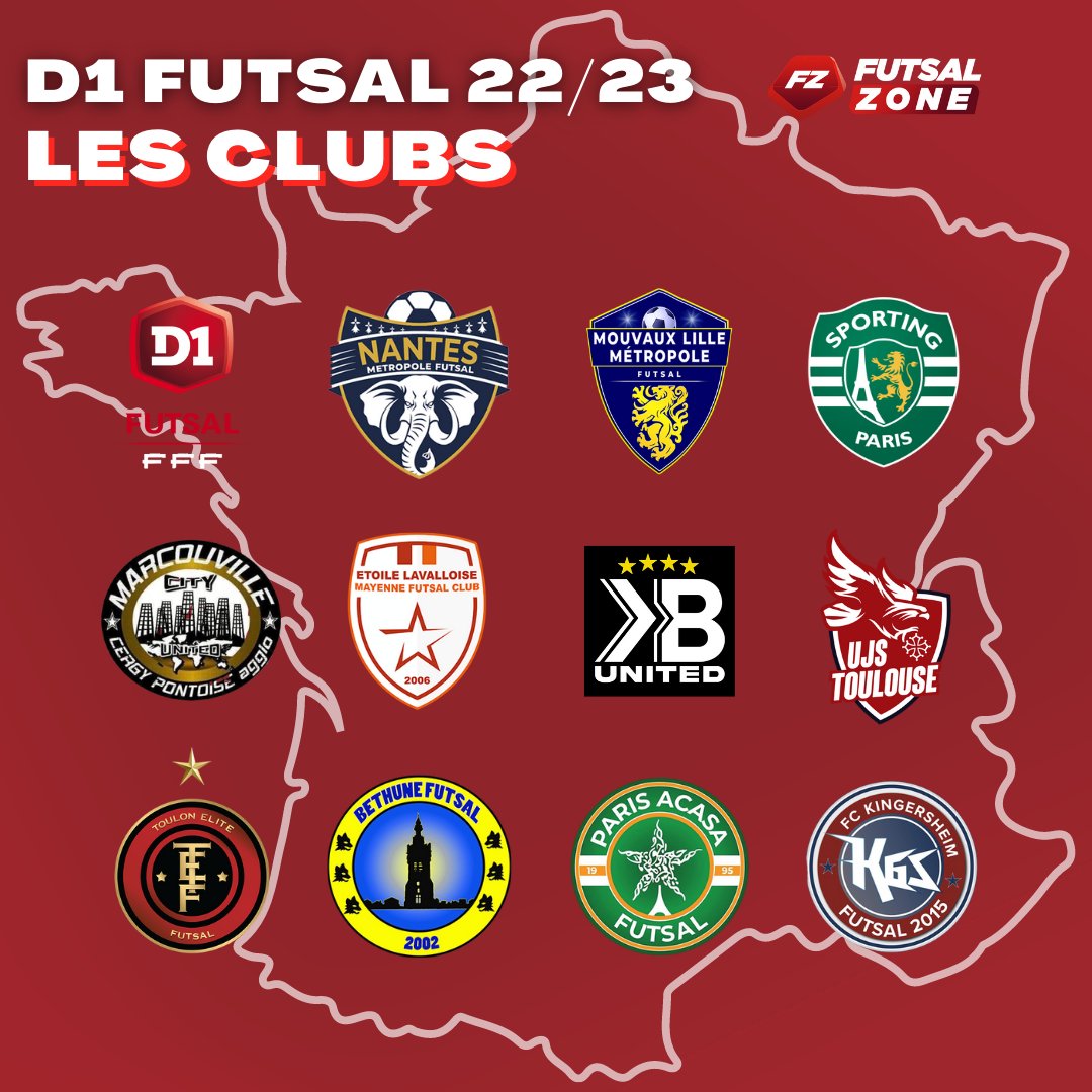 ⚔️ 𝟭𝟭 𝗰𝗼𝗺𝗯𝗮𝘁𝘁𝗮𝗻𝘁𝘀
⚽️ La D1 Futsal reprend ses droits samedi pour une nouvelle saison, découvrez les 11 équipes qui vont se battre pour être le nouveau champion !
💻 La J1 et la J2 sont 𝗢𝗙𝗙𝗘𝗥𝗧𝗘𝗦 sur bit.ly/Futsalzonetv

<a href="/ParisSporting/">Sporting Club de Paris</a> <a href="/nmfFutsal/">NantesMetropoleFutsal</a> #futsal