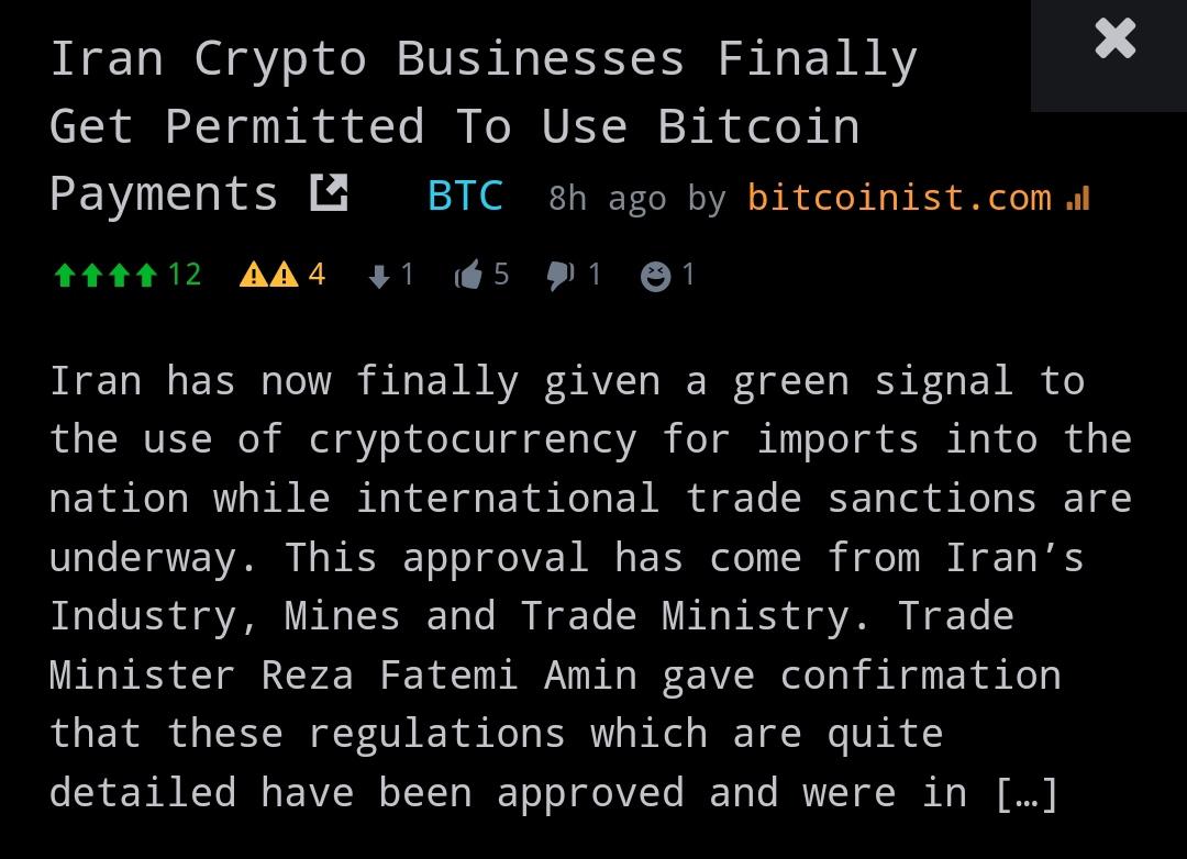 0xDrSam's tweet photo. Yay!!
Earlier this month Iran announced a $10 Miliion deal using crypto and smart contracts and now this, it's goooo bullish only! 🇮🇷
#IranCrypto #Bitcoin #BitcoinIran https://t.co/ecEjiwtGHa