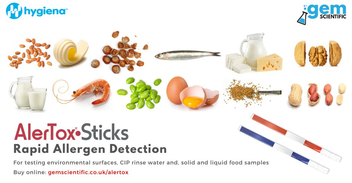 GemScientific's tweet photo. Bring your allergen monitoring in-house with Hygiena™ Alertox™ Sticks and GlutenTox Pro. These multi-function tests can be used for detecting allergen presence on environmental surfaces, in liquids and in food samples.

Browse the range: https://t.co/qS3rHfTJpO https://t.co/u2rUJpCCbM