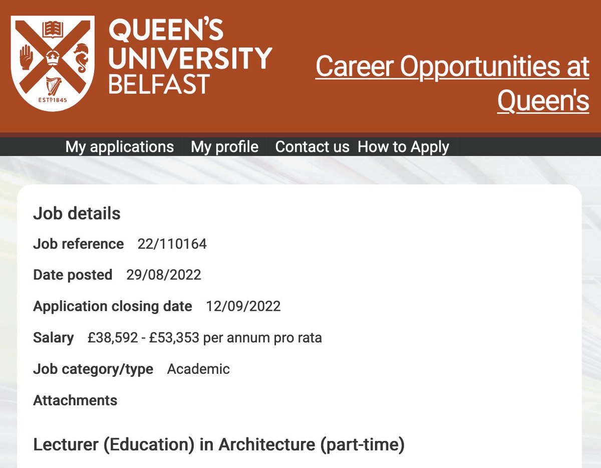 Please share...Educate future architects? Are you an architect with expertise in professionalism &amp; design, &amp; interested in educating the next gen architects?  We seeking a UK/Irish architect, £38,592 - £53,353 per annum pro rata, deadline 120922 - see bit.ly/3RoPSPk.