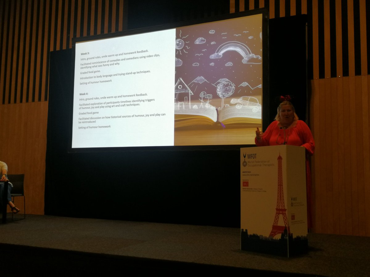 Sarah Wallcook (@sarah_wallcook) on Twitter photo Impossible not to smile when the <a href="/LaughingOT/">Alice Hortop</a> is around... And there's support and evidence for doing so. Lovely example of bridging between the peer support of this group onto other interventions. I'm inspired! #WFOT2022 Impossible not to smile when the <a href="/LaughingOT/">Alice Hortop</a> is around... And there's support and evidence for doing so. Lovely example of bridging between the peer support of this group onto other interventions. I'm inspired! #WFOT2022