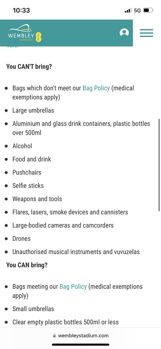 elliew1985's tweet photo. @wembleystadium can you please clarify. Are we allowed aluminium bottles 500ml or less? The wording is confusing/conflicting on your website vs what we have been sent via email for this Saturdays event https://t.co/BDFJzeYTTD
