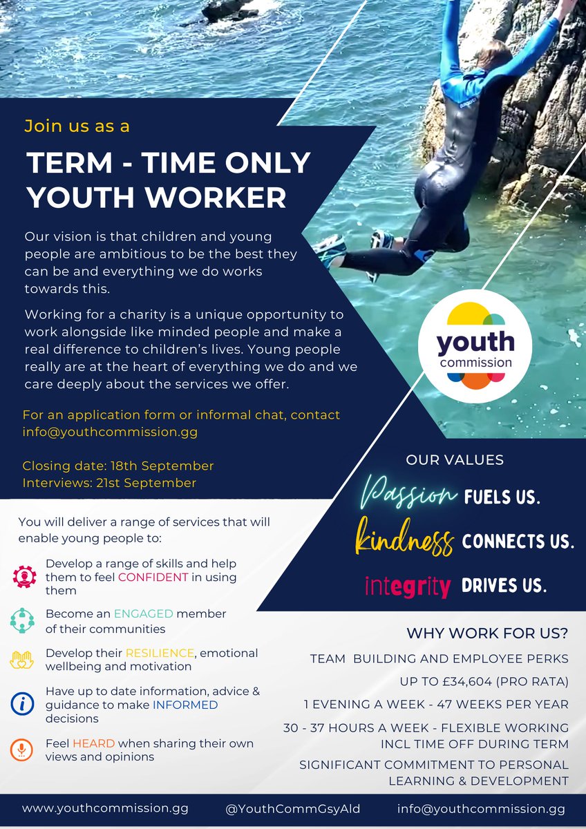 For the first time ever we are recruiting *Term Time Only* Youth Workers!  

Youth Work is such a rewarding career and at the Youth Commission we're passionate about giving you the training to thrive in a job you'll love and be making a difference every day.