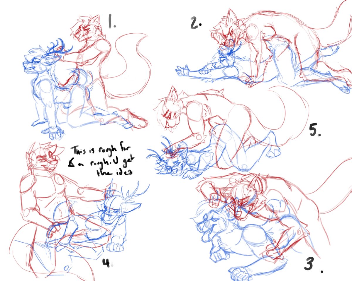 Roughs for some fun with Folfs and Durrs.  May use these later for further practice, but this is the rare comm idea building for now.

#furryart #furry #furryartist #nsfw