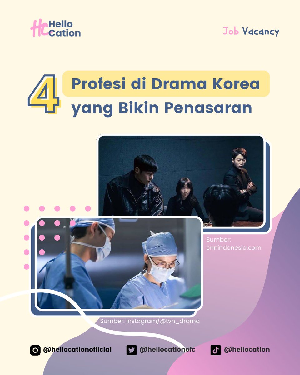 hellocationofc's tweet image. [4 Profesi di Drama Korea yang Bikin Penasaran]

Annyeong Cationers! 👋

Habis namatin drakor kayak hospital playlist, law school atau start-up. Pasti cationers kepo gak siee tentang pekerjaan yang ada di drama tersebut atau kepengen kerja dengan bidang yang sama kayak mereka😍