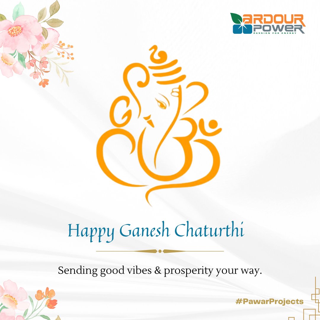 ardourpower's tweet photo. May Lord Ganesha bless everyone with good health, peace &amp; happiness ! A Very #HappyGaneshChaturthi 🙏🏼🌺

#ArdourPower #Renewables #PawarProjects #Pune https://t.co/GuMAU80Efl