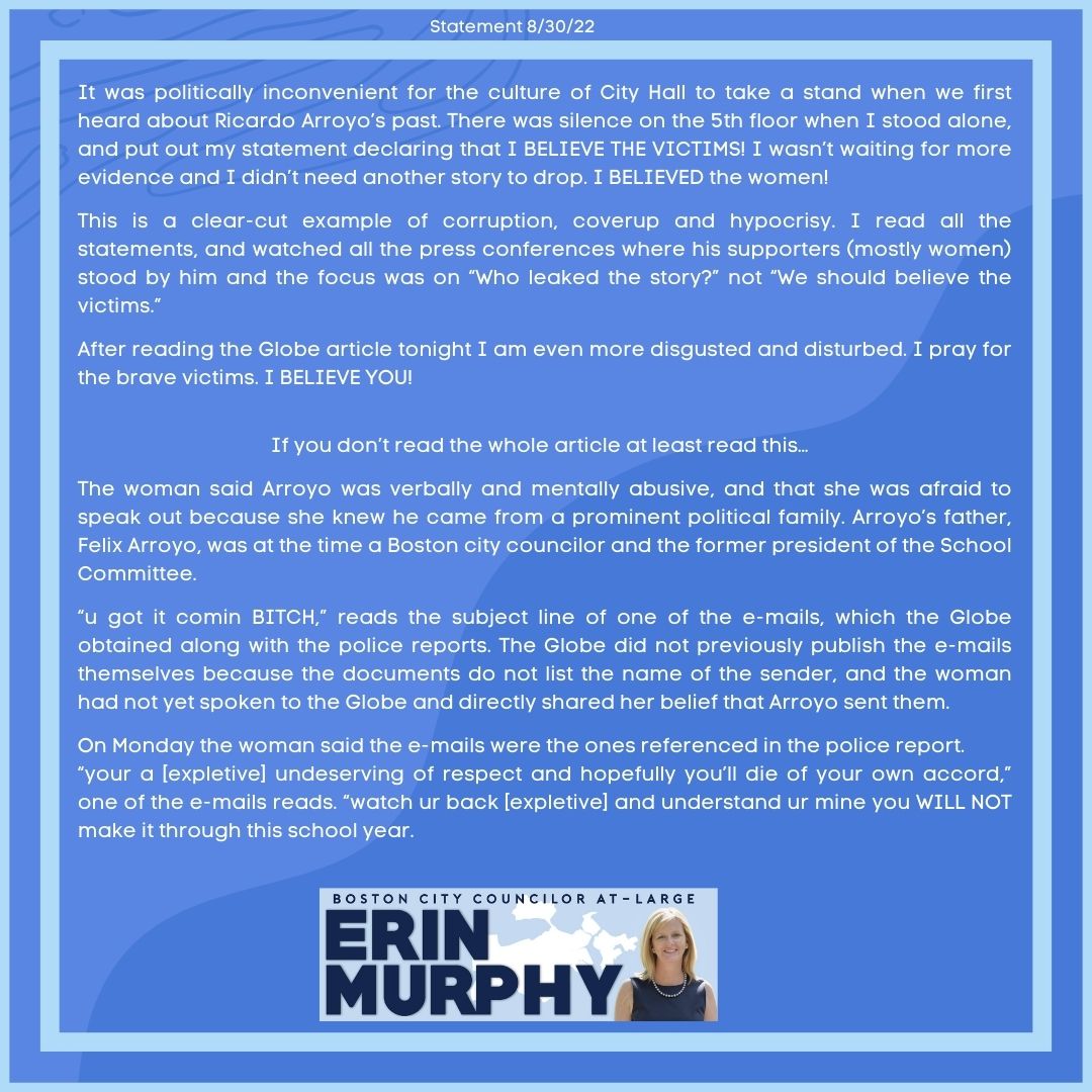 ErinforBoston's tweet image. My statement on the Bostonglobe article.
"...the focus was on “Who leaked the story?” not “We should believe the victims.” 
bostonglobe.com/.../woman-who-…
I have also attached my first statement that I posted six days ago.
#believewomen #believevictims #actionnotjustwords #bospoli