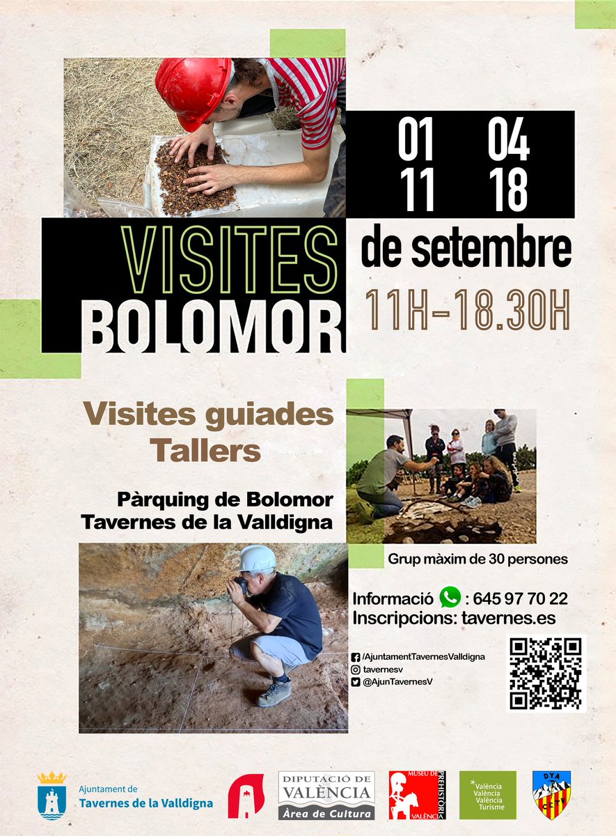 AjunTavernesV's tweet photo. 🚶🏞️ Les visites i tallers didàctics a la Cova del Bolomor continuen durant el mes de setembre!

🔥🪨 Voleu saber com era la vida al jaciment❓ Com es feia el foc o les ferramentes que s’utilitzaven❓ Quines restes s'han trobat a la cova❓⤵️ https://t.co/koAhUTg5IF