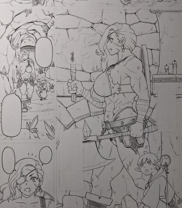 ダンジョンを探索する歴戦の女戦士と相棒。 