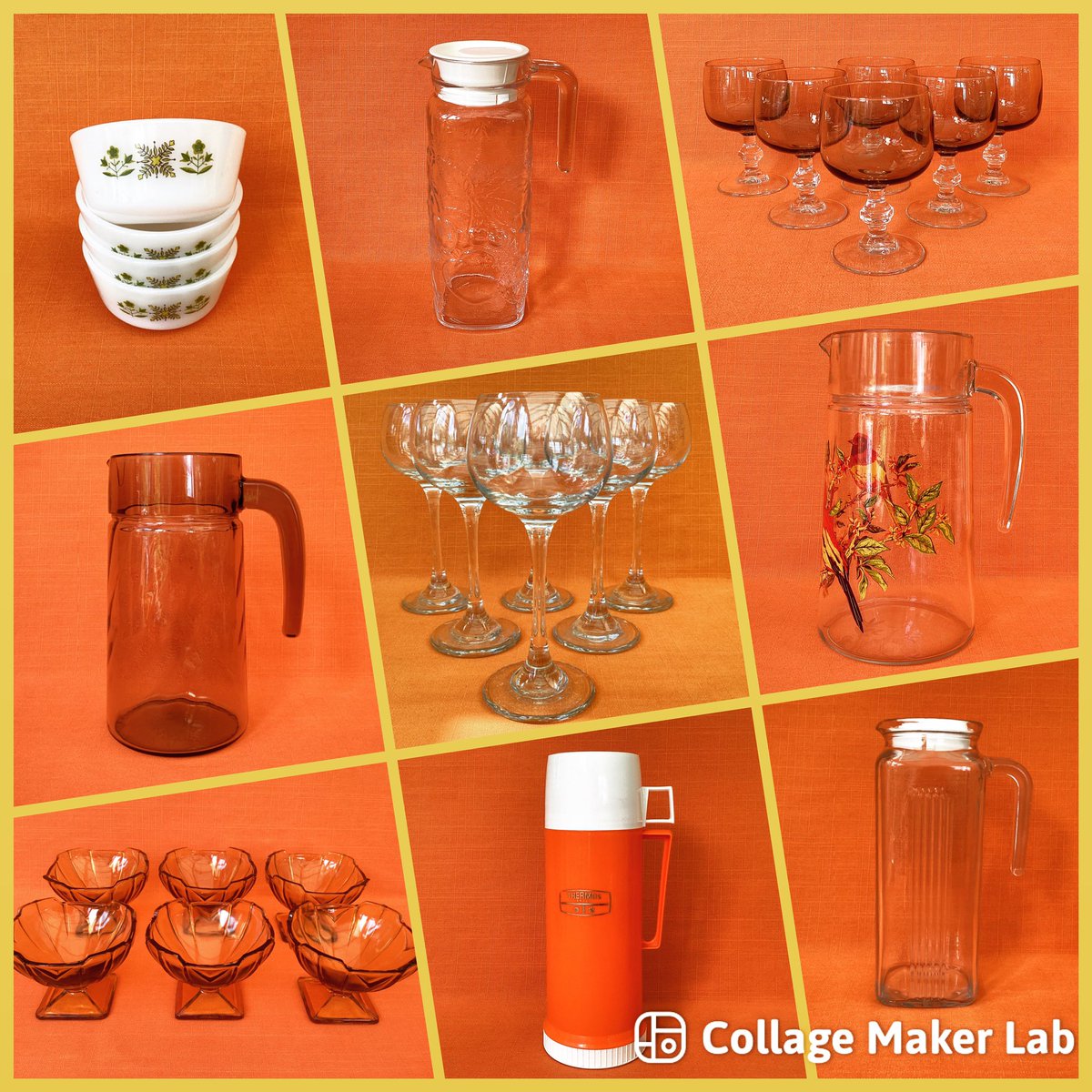 EtsyStuck1970s's tweet photo. It’s been a week for #jugs and #glassware 🧡 These are my latest offerings in the shop 😍
#FireKing #MeadowGreen #Arcorocglass #juicejug #Luminarc #smokedglass #goblets #Vintage #hockglasses #ArtDeco #SowerbyChevron #amberglass #sundaedishes #Vintagethermos #Pasabahceglass https://t.co/NnlM81hSdQ