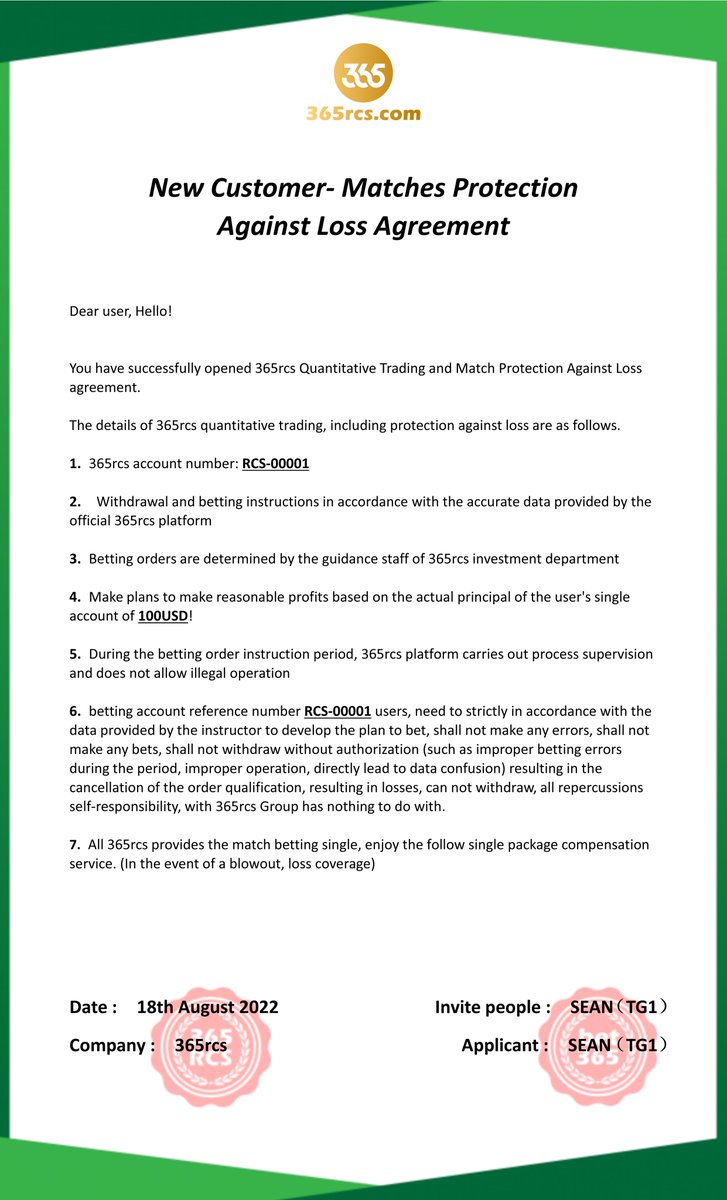 BestTraderVilma's tweet photo. New Customer- Matches Protection
Against Loss Agreement
#365RCS #bet365 #sports #footballseason #investing #investment #profitmethod #revenue #football #money #moneymatters #investinyourself #rich #bankers #facts #DidYouKnow https://t.co/7SuSwzIZGY