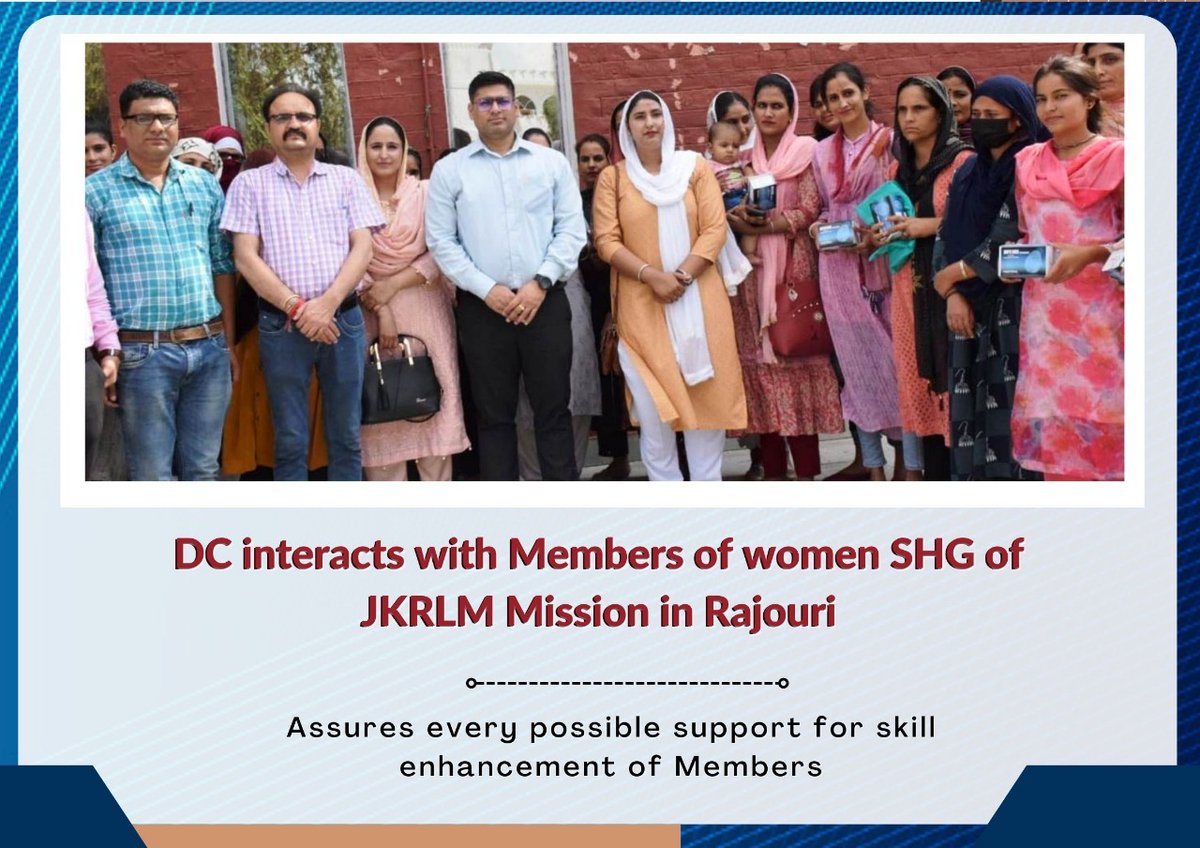 DioRajouri's tweet photo. #ProgressingJK
DC interacts with members of women SHG of JKRLM Mission in Rajouri. 
Assures every possible support for skill enhancement of members
@diprjk 
@ddnewsSrinagar 
@ANI
@vikashappy87 https://t.co/MepzkMcvGp