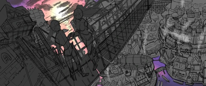 skebご依頼絵の大ラフをねりねり 
