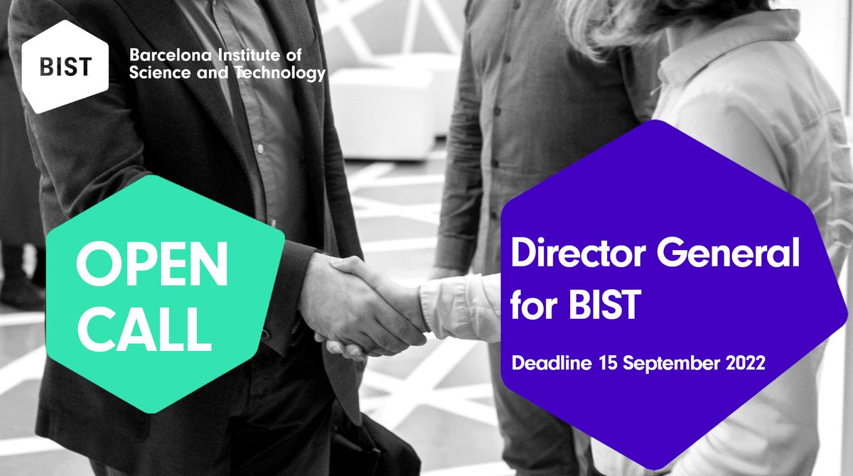 📢#OpenCall BIST Director General
We’re looking for our next Director to lead our institution of #multidisciplinary #research encompassing 7 Catalan Centres of Excellence, all members of <a href="/iCERCA/">Centres CERCA</a> #Barcelona