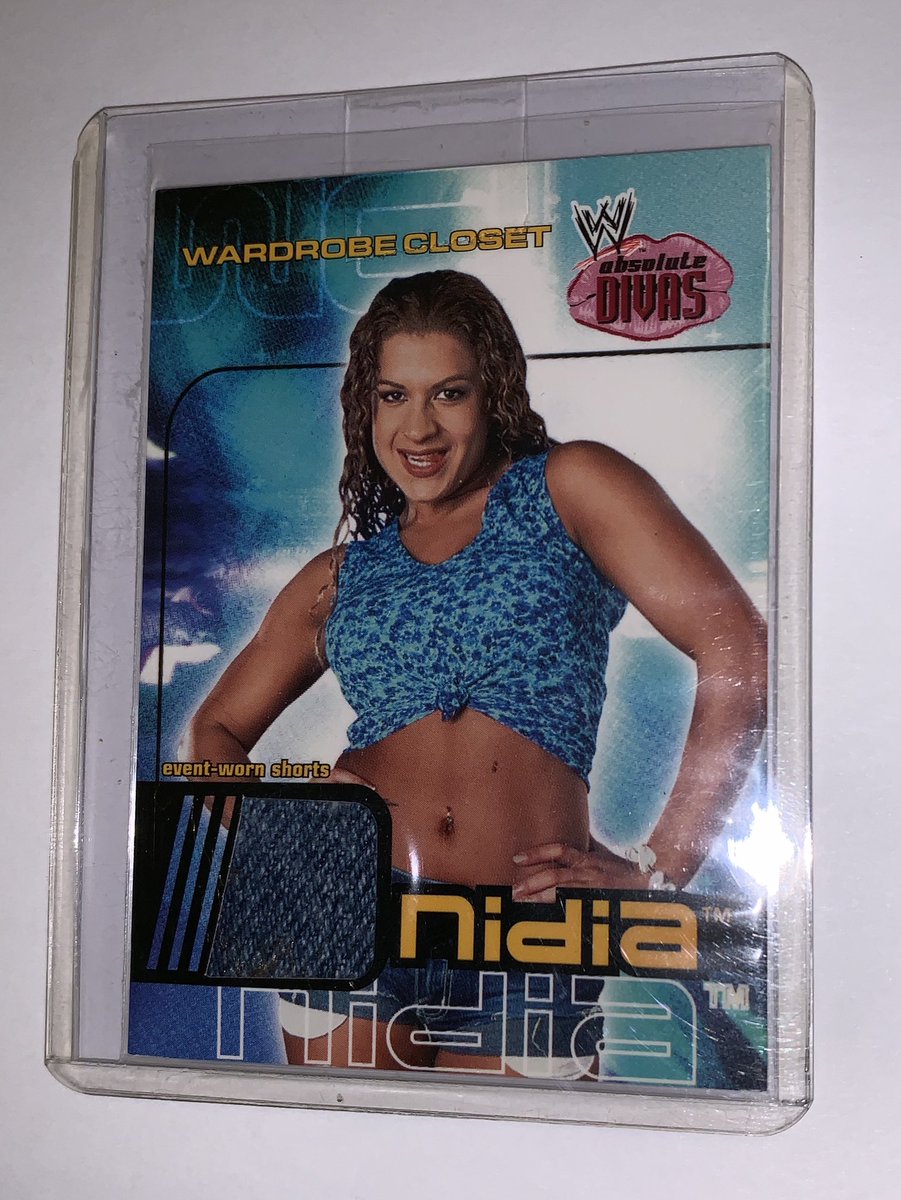 MicrophoneDown's tweet photo. Nidia - Wardrobe Closet Event-worn Shorts (2002 Fleer WWE Absolute Divas). #Nidia #eventworn #shorts #tradingcard #photo #WrestlingCardWednesday #wrestlingcards #tradingcards #WrestlingTradingCards #prowrestling #wrestling #WWE #Fleer @nidiaguenard https://t.co/ehaQ40jr6k