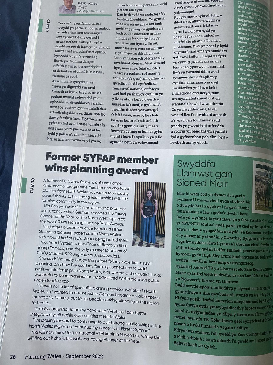 niab1995's tweet photo. Nice to be featured in this months Farming Wales about my @RTPINorthWest Young Planner of the Year Award! Diolch @NFUCymru π΄σ §σ ’σ ·σ ¬σ ³σ Ώ https://t.co/pYu4Mry93l