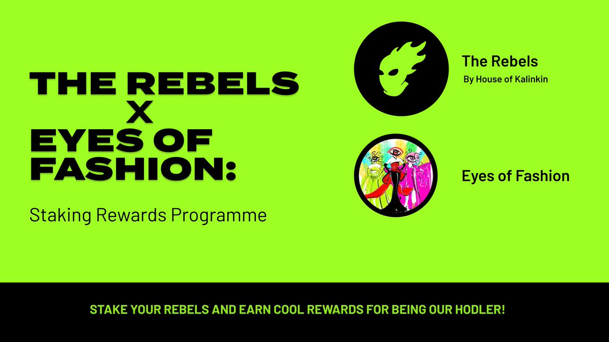 The Rebels by House of Kalinkin (@therebelsnft) on Twitter photo LIVE NOW: The Rebels x Eyes of Fashion Staking & Rewards Platform๐ฅ๐ฅณ๐
From now on, you can stake your Rebels on our friends' <a href="/EyesoFashionNFT/">Eyes of Fashion Group</a> platform: Earn Fashion $Stars for staking & spreading the word about us on Twitter and in return get some fun perks! Read on๐ LIVE NOW: The Rebels x Eyes of Fashion Staking & Rewards Platform๐ฅ๐ฅณ๐
From now on, you can stake your Rebels on our friends' <a href="/EyesoFashionNFT/">Eyes of Fashion Group</a> platform: Earn Fashion $Stars for staking & spreading the word about us on Twitter and in return get some fun perks! Read on๐