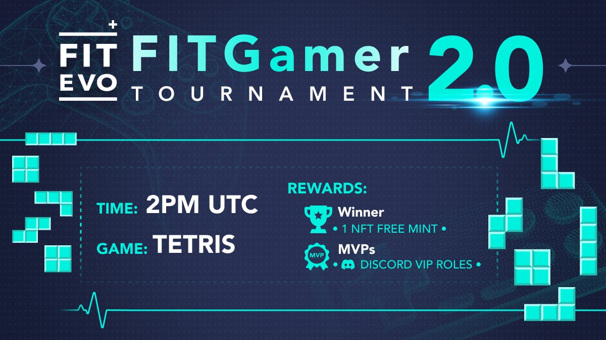 FitEvoNFT's tweet photo. Get your gears ready, #FITamins! ⚡

FitGamer Tournament 2.0 STARTS TODAY! 💥

🎮 Tetris
🕑 2 PM UTC
🏆 Discord VIP roles for MVPs &amp; 1 Free Mint for the Winner
🟢  Stay tuned for the game link in our Discord &amp; TG Channel https://t.co/mmV1Gdf11O