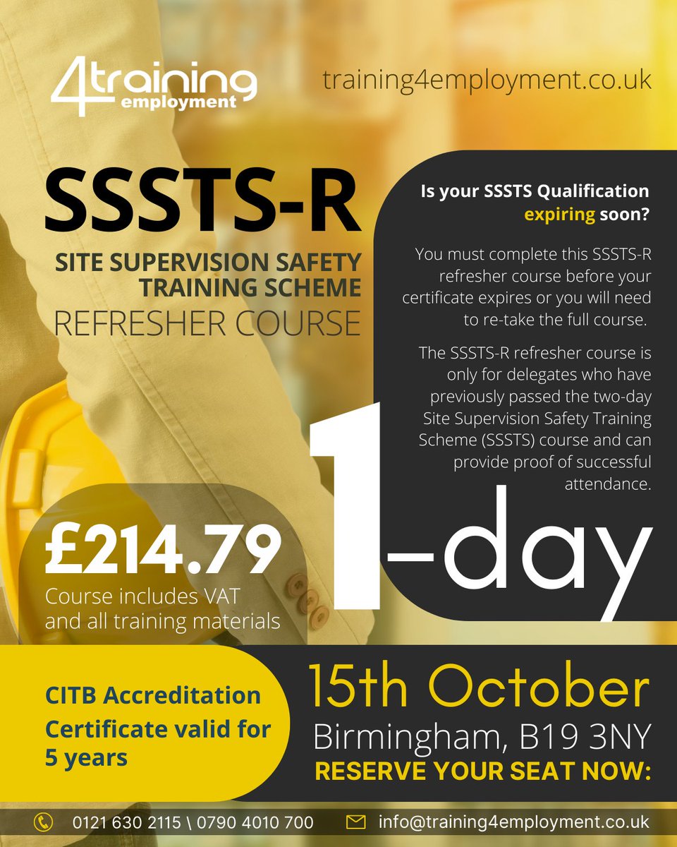 Training4Emp's tweet photo. CITB accreditated site safety plus refresher courses in Birmingham. reserve your seat now! https://t.co/uiYEtEDFsf #constructionindustry #BIRMINGHAM #trainingprovider https://t.co/ckKkNPhrDS