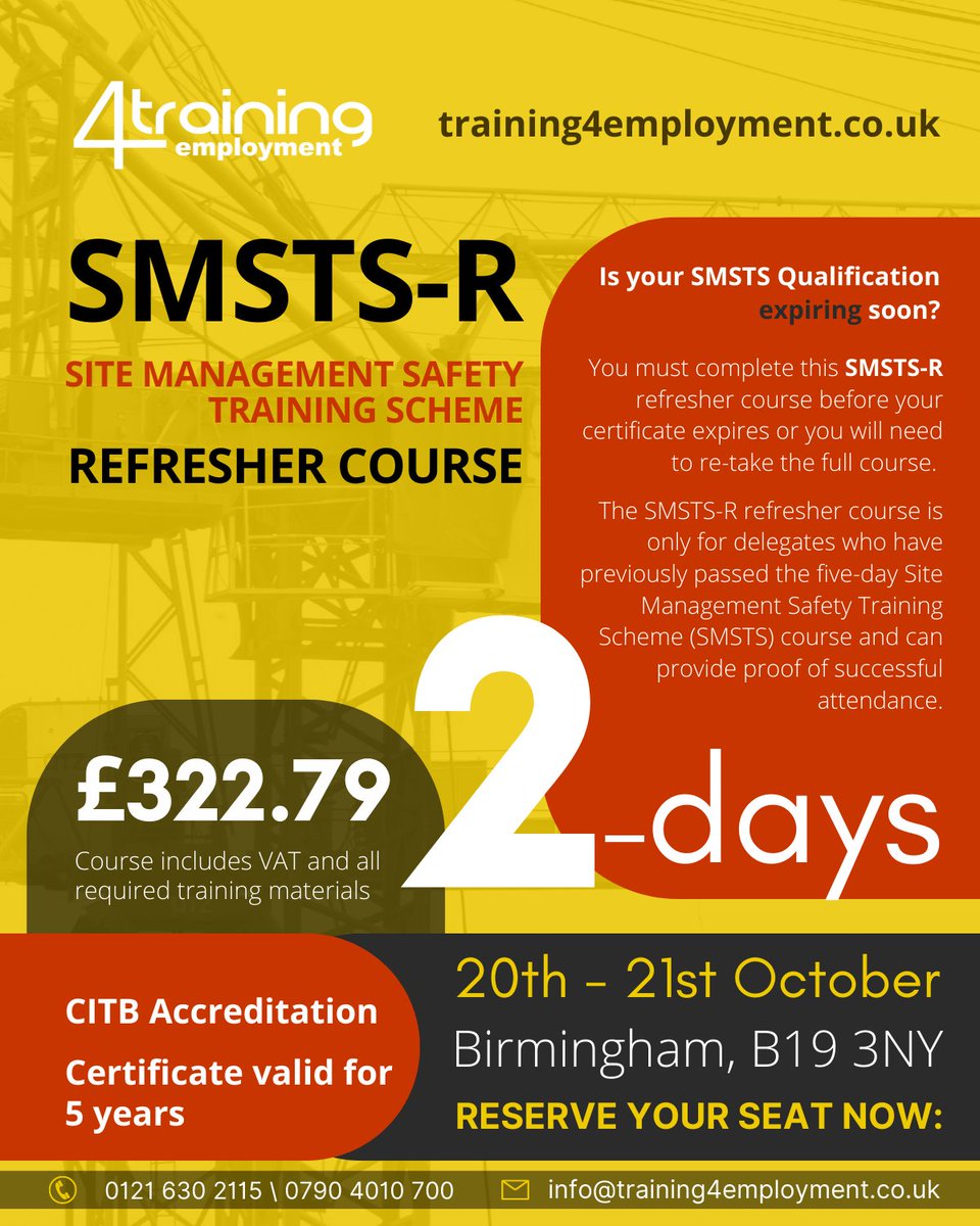 Training4Emp's tweet photo. CITB accreditated site safety plus refresher courses in Birmingham. reserve your seat now! https://t.co/uiYEtEDFsf #constructionindustry #BIRMINGHAM #trainingprovider https://t.co/ckKkNPhrDS